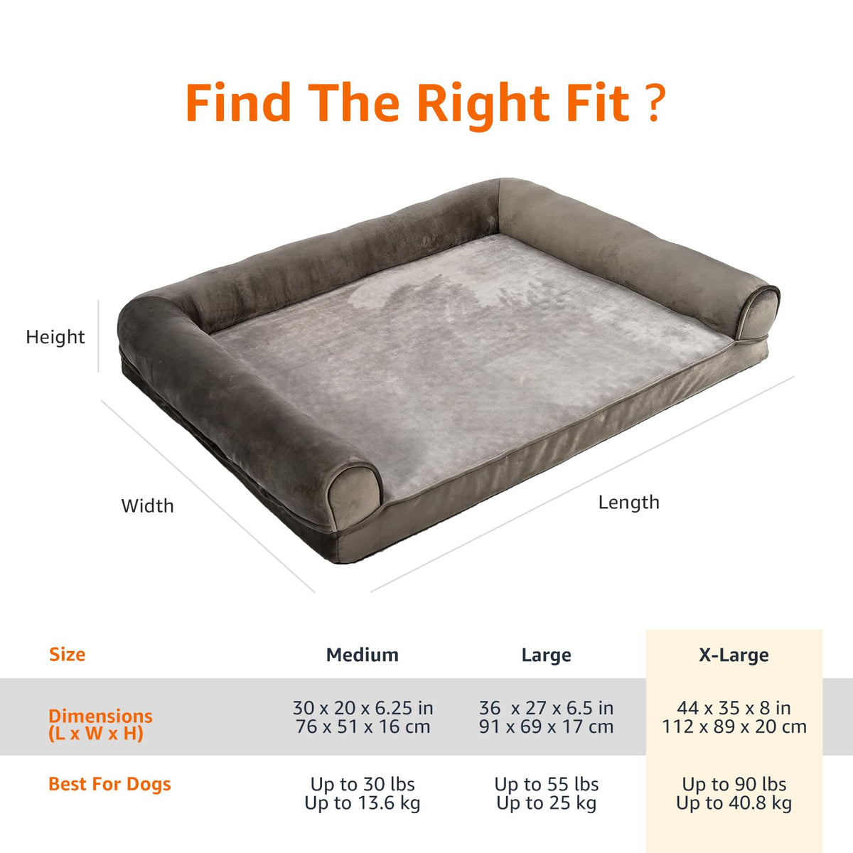 Dog Bed with Premium Foam (Sofa-Style Bed / Extra Large / Taupe)