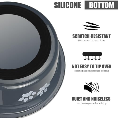 Stainless Steel Dog Bowls (Grey / 3.6 Cups/29 OZ)