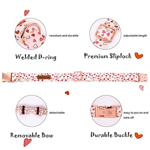 Valentine's Dog Collar with Bow (Pink Heart / Large (Pack of 1))