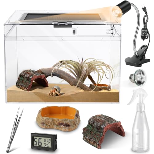 Reptile Tank 7 Piece Starter Kit with Escape Proof Locking Lid Small (Small(12x7x9IN))