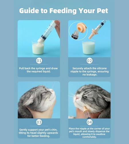 Silicone Feeding Nipple and Syringes for Newborn Kittens