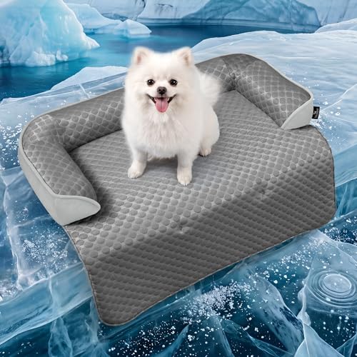 Medium Dog Cooling Bed for Sofa (Cooling Grey / 35"L x 31"W x 4.5"Th)