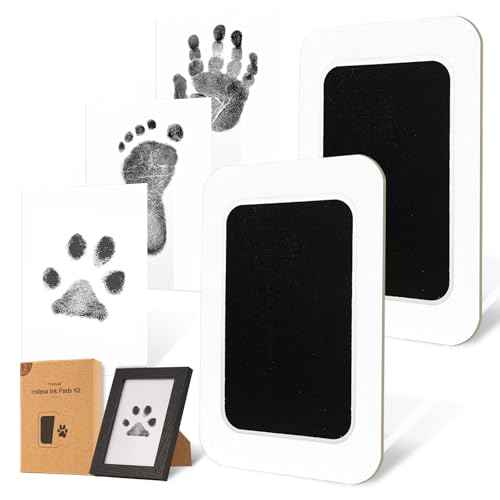 Inkless Paw Print Kit for Dogs (Black Pad,Black Wood Frame / 2-Pack,Medium)