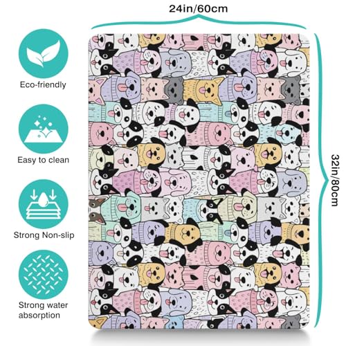 Pet Feeding Mat for Floors Waterproof Dog Mat for Food and Water Absorbent Quick Dry Non Slip mat for Cat Bowls (32"L x 24"W / ColorfulDog)