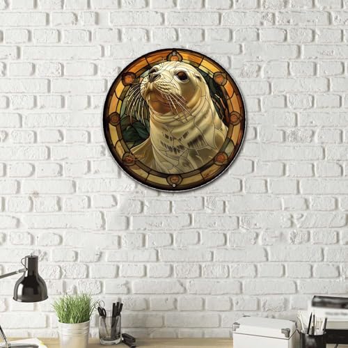 Metal Sign Tin Sign Circular Stained Glass Harbor Inspirational Wall Art for Bar 8×8 Inches (8×8 Inches / Harbor-1)