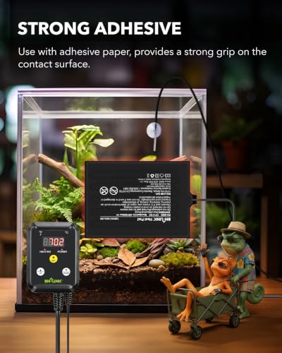 Durable Reptile Heating Pad 8" X 12" with Digital Thermostat Under Tank Heater Terrarium Warmer Combo Set for Turtles (8" X 12" with Thermostat)