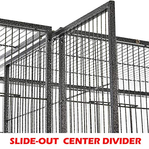 54" Large Double Breeding Flight Bird Wrought Iron Double Parrot Bird Cage Slide Out Center Divider Side Nesting Doors Cockatiel Conure Removalbe Rolling Stand (Black Vein / 51.0"L x 17.0"W x 54.0"H)