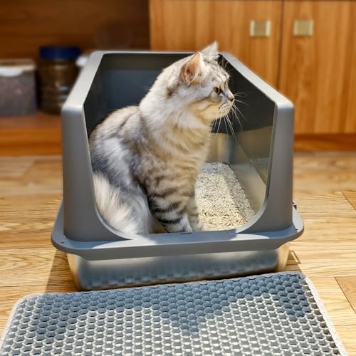Stainless Steel Litter Box with Lid (12"H - Grey)