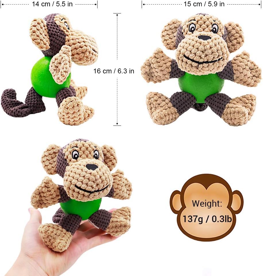 Dog Toys Teeth Cleaning Squeaky Monkey Stuffed Chew Toys 5.9