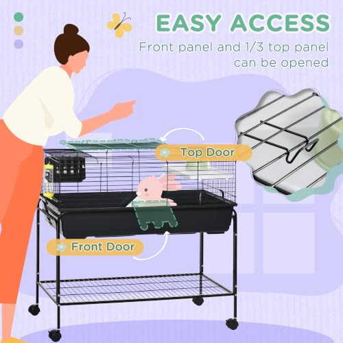 Two Story Small Animal Cage Shelf & Wheels 39" x 20.5" x 36.5" Black (39.0"L x 20.5"W x 36.5"H / Black)