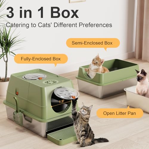 Stainless Steel Litter Box with Lid (Green)