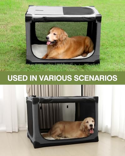 30 x 21 x 21 Inch Collapsible Soft Dog Crate for Dogs Up to 50 lbs (30.0"L x 21.0"W x 21.0"H / Grey)