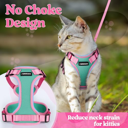 Cat Harness and Leash Set (Green & Pink / S)