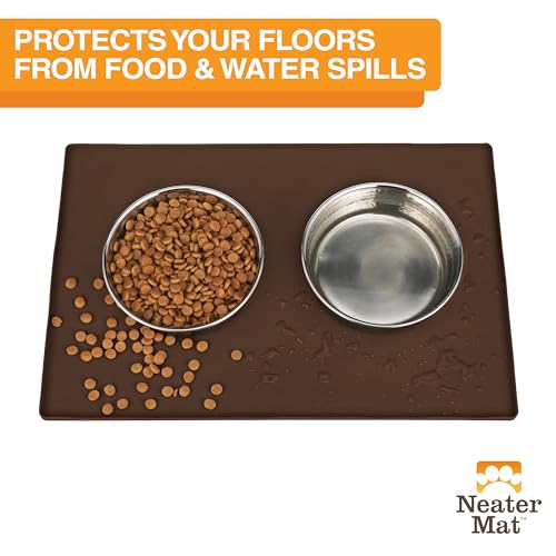 Neater Mat Pet Mats for Food and Water (24"L x 16"W / Brown)
