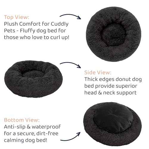Calming Donut Dog Bed for Small Dogs (Black / Small (23"L x 23"W x 8"Th))
