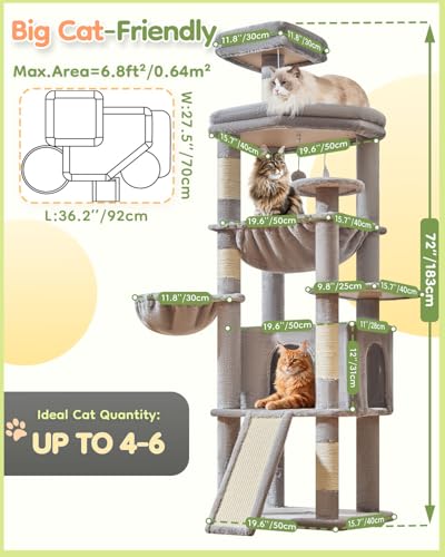 Cat Tree for Large Cats (Light Gray / 72 Inches)