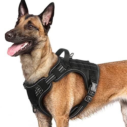 Tactical Dog Harness for Large Dogs (L(Chest:22"-37",Neck:21.1"-30.3",Back:8.3") / Black)