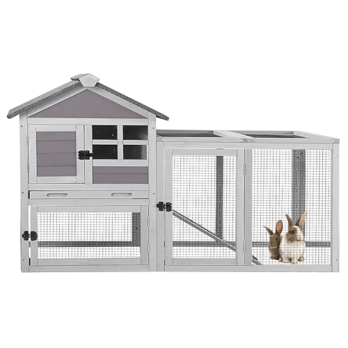 Large Rabbit Hutch Outdoor Indoor (Grey-XZ7002)