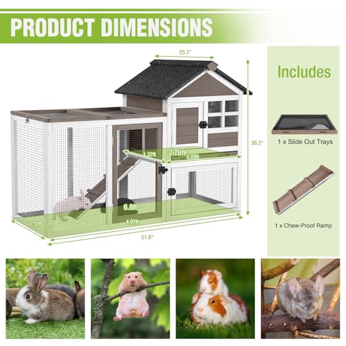 51.6" Large Rabbit Hutch with Chew