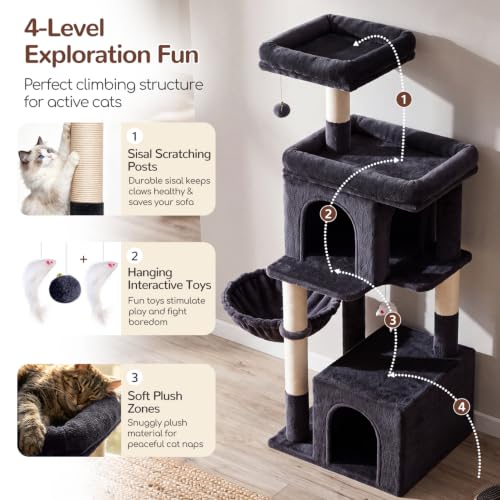 Cat Tree Tower 2 Condo Kitten Scratching Post (Dark Grey / 54 inch)