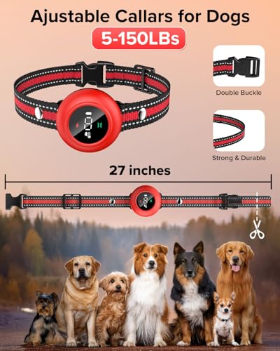 2-in-1 Dog Shock Collar & Bark Collar – 3300FT Dog Training Collar with Remote, Automatic Anti-Barking, 5 Adjustable Sensitivity Levels, IP67 Waterproof E-Collar for Small Medium Large Dogs (Red)