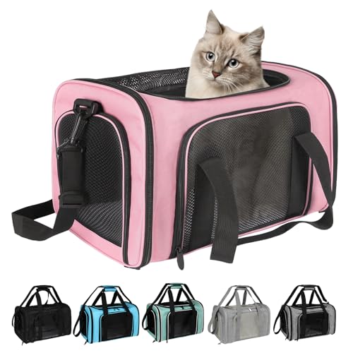 Dog Cat Carrier Pet Carriers for Small Medium Large Cats Dogs Carrier Soft Sided Small Puppy Carrier Purse 15 lbs Portable Foldable Airline Approved Dog Cat Travel Carrier Pink 18x11x11 (18.0"L x 11.0"W x 11.0"H / Pink)