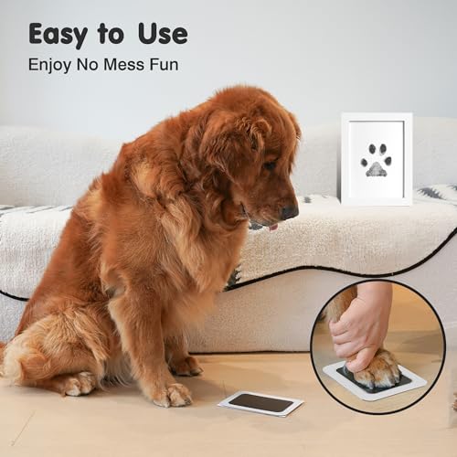 Inkless Paw Print Kit for Dogs (Black Pad,Black/White Wood Frame / 4-Pack,Large)