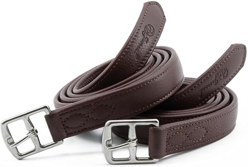Stability English Stirrup Leathers with Strong Nylon Core for Equestrian Riding (58" / 145cm / Reddish Coffee)