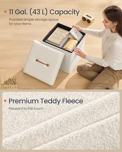 Small Folding Storage Ottoman (Cream White / 15"D x 15"W x 15"H / Cosy)