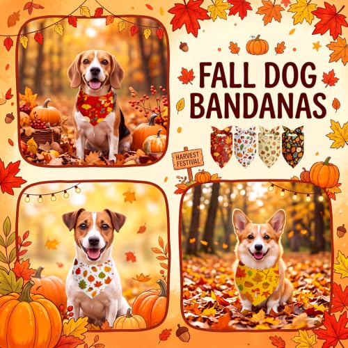 100 Pcs Fall Dog Bandanas Bulk for Thanksgiving Autumn Medium (Fall Plant / 25.6 x 17.7 x 17.7 Inch)