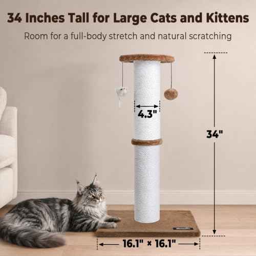 34 Inch Tall Cat Scratching Post for Large Cats (Tan)