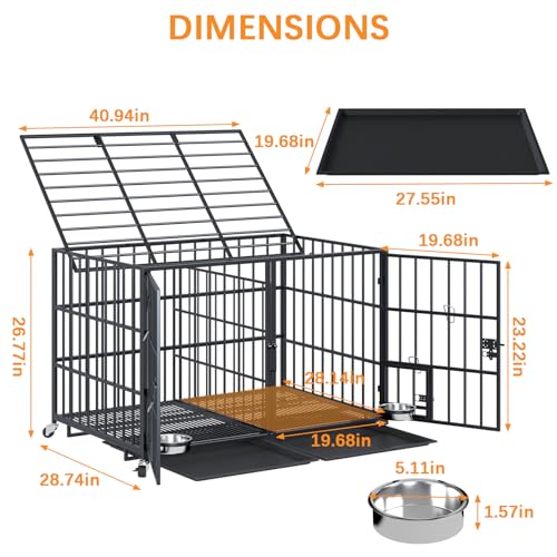 42" Heavy Duty Metal Dog Crate for 2 Dogs (42"inch for 2 Dogs / Black)