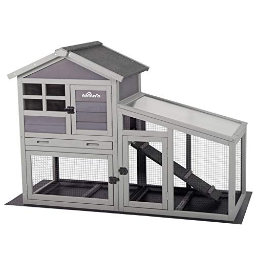 Rabbit Hutch Outdoor Chickecn Coop Indoor Bunny Cage with Pull Out Tray (Deep Grey)