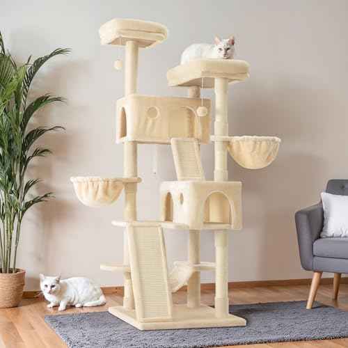 65in Multi Level Large Cat Tree Tower for Indoor Kitties (Beige)
