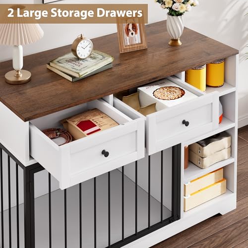 47" Medium Dog Crate Furniture with Storage (White / 47.2"L x 23.6"W x 33.5"H)