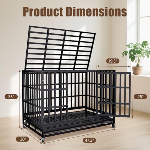 Heavy Duty Dog Crate Kennel with Wheels (37.4"L x 25.6"W x 30.5"H)