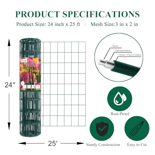 Green PVC Coated Welded Wire Fence 24" x 25' Roll (Green / 2''x3'' 16GA 24''x25')