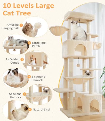 Cat Tree Large Cat Tower Tree 68" Multi (Beige)