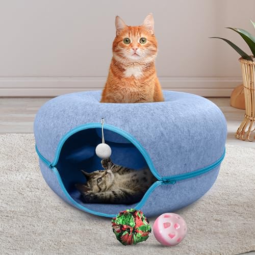 Cat Tunnel Bed for Indoor Cats Large (Light Blue)