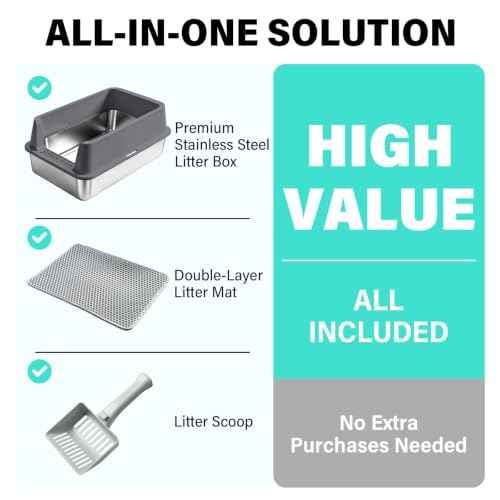 Stainless Steel Litter Box (XL-Dark Gray:23"x14.6"x10")