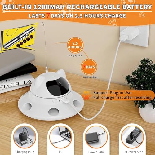 3-in-1 Auto Laser Cat Toy, USB Recharge Motion Activated Kitten Feather Chase Toy - Pure White (pure white)