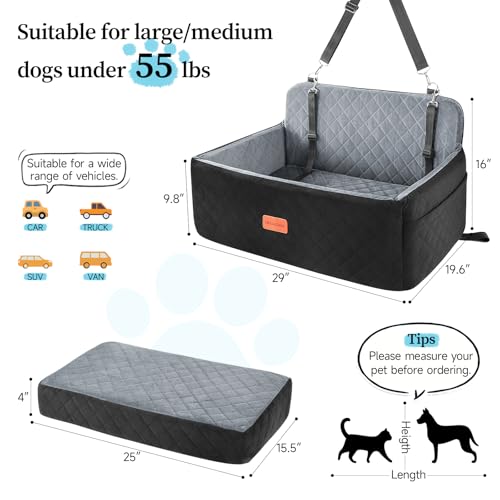 Dog Car Seat for Medium Large Dogs Under 55 lbs (Black/Grey)