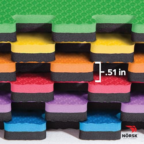 Reversible 1 2" EVA Foam Gym Floor Tiles (6 Tiles - 24 Sq. Ft. / Rainbow Pack/Black)