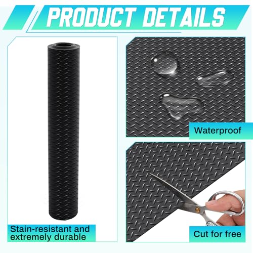 20 in x 10 ft Rubber Diamond Plate Rolls Garage Floor Mat for Under Car (Diamond Plate / 20 in x 10 ft / Black)