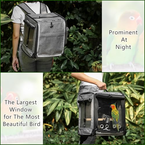Bird Carrier with Seat Belt for Car Travel (13.5"L x 10.0"W x 15.5"H / Grey)