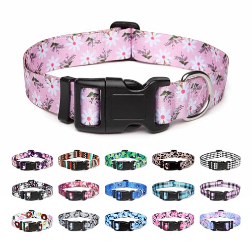 Adjustable Dog Collar (Medium / Pink White Flower)