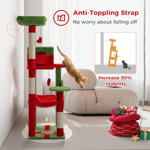 56.3" Cat Tree for Indoor Cats Large Adult with Hammock (Red / 56 Inches)