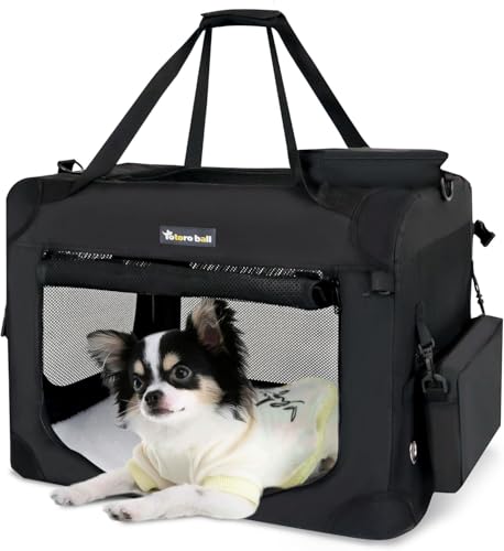 Large Cat Carrier for Cats Collapsible Soft Pet XL Crate for Large (20.0"L x 14.0"W x 14.0"H / Black)