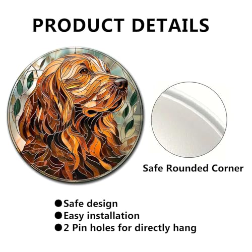 Metal Sign Tin Sign Circular Stained Glass Dog Funny Gardening Gift for Patio 12×12 Inches (12×12 Inches / Dog)