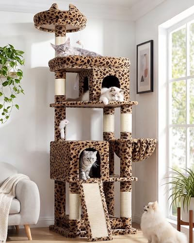 S72 Heavy Duty Cat Trees for Large Cats 20 lbs+ (Leopard Print / 72 inch)